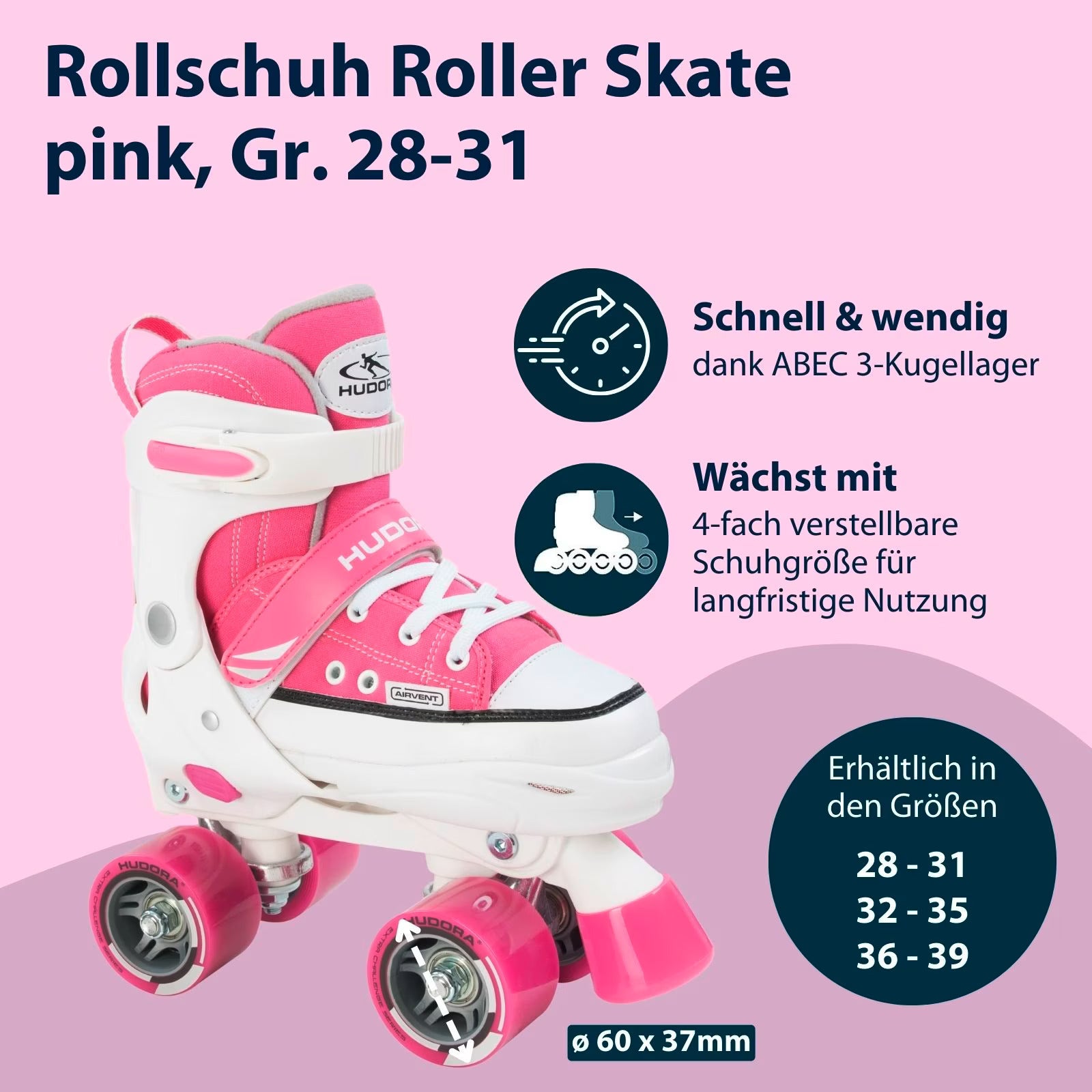 Hjólaskautar - bleikir - stækkanlegir