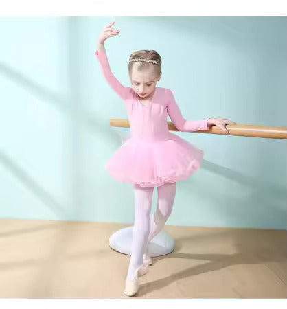 Ballettkjóll langerma - Bleikur - með tjúllpilsi