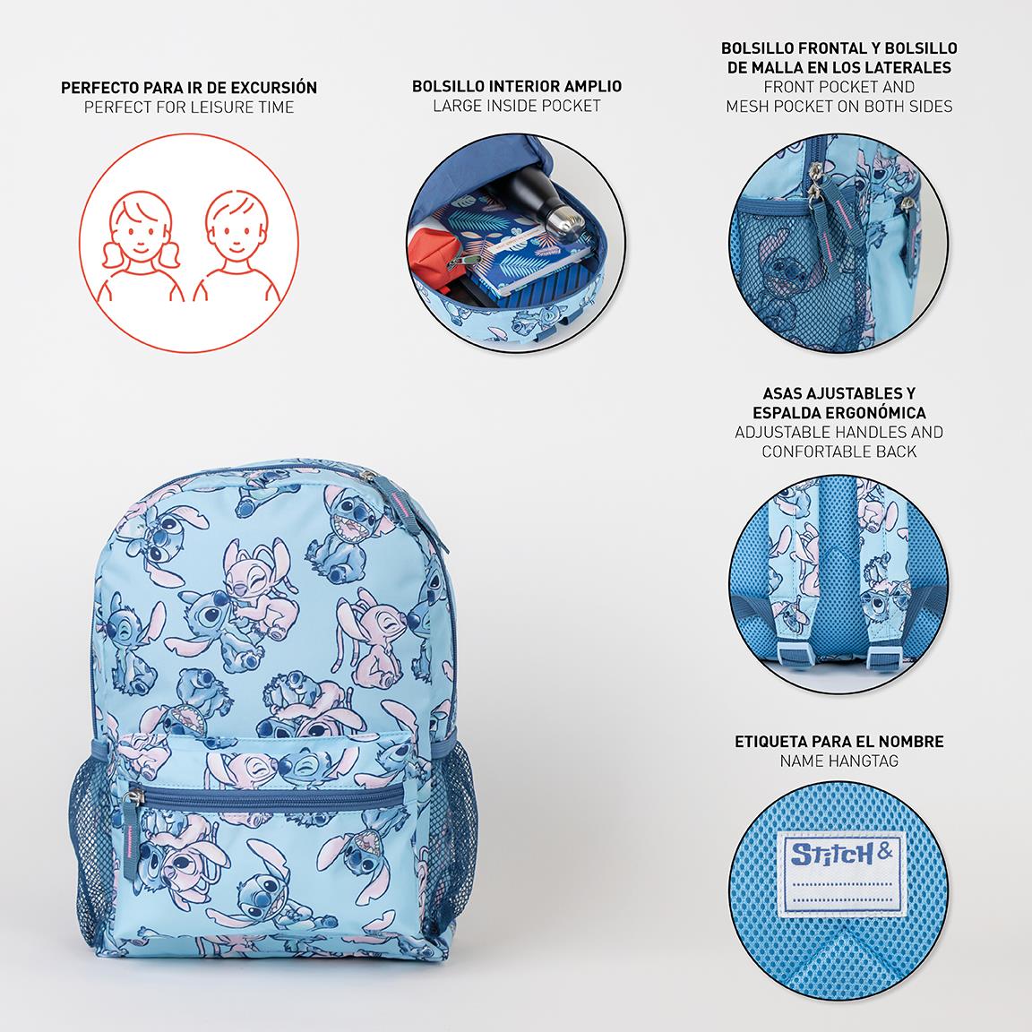 Bakpoki - Stitch  Ljósblár með mörgum myndum