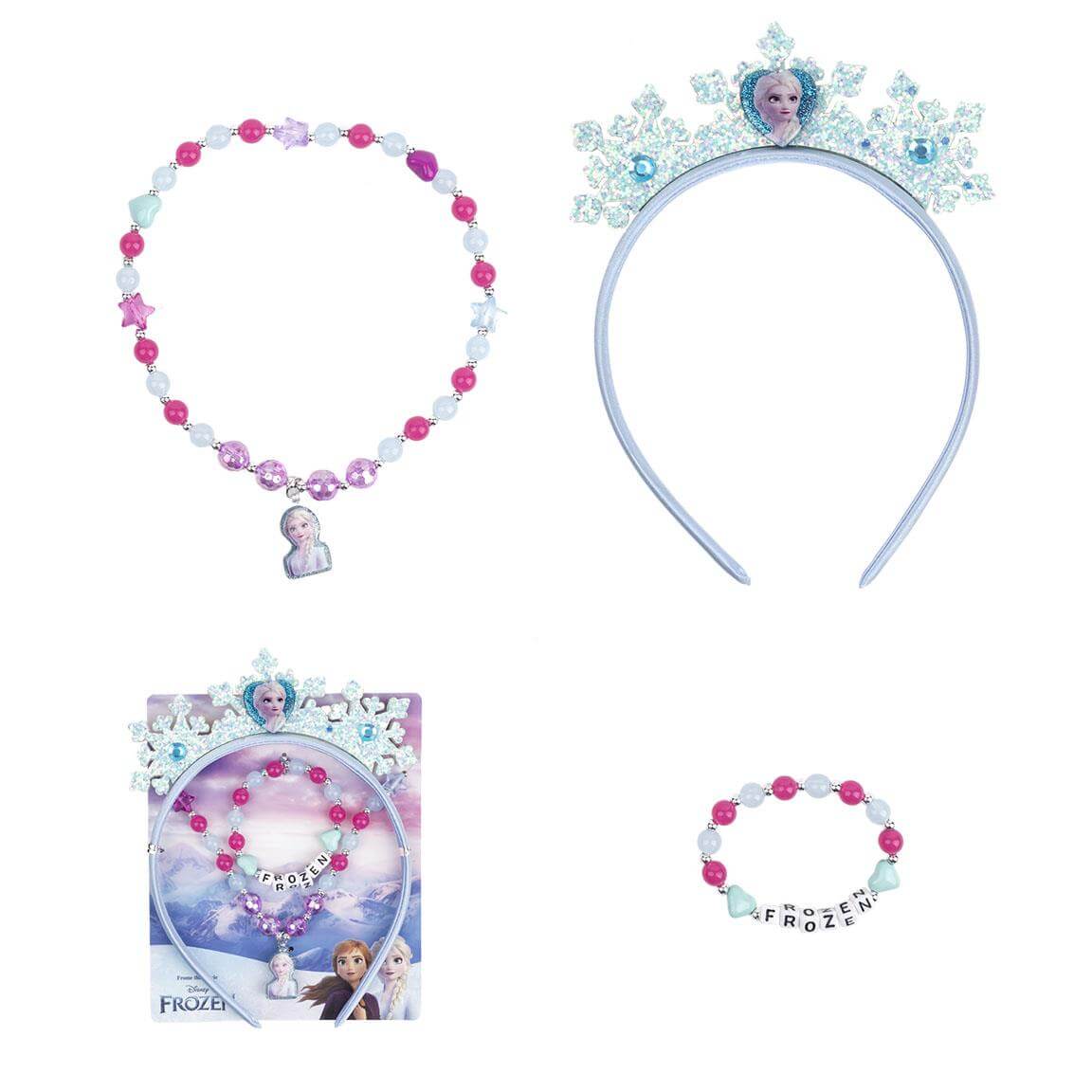 Hárspöng, hálsmen og armband - Frozen - blá