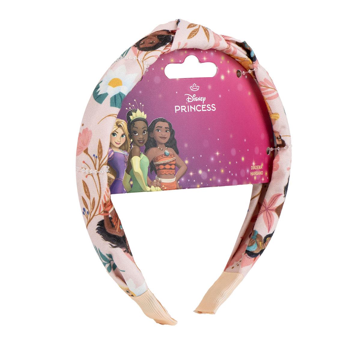 Disney Princess headband with floral design, featuring princess characters on the packaging. Perfect for a magical and stylish look.