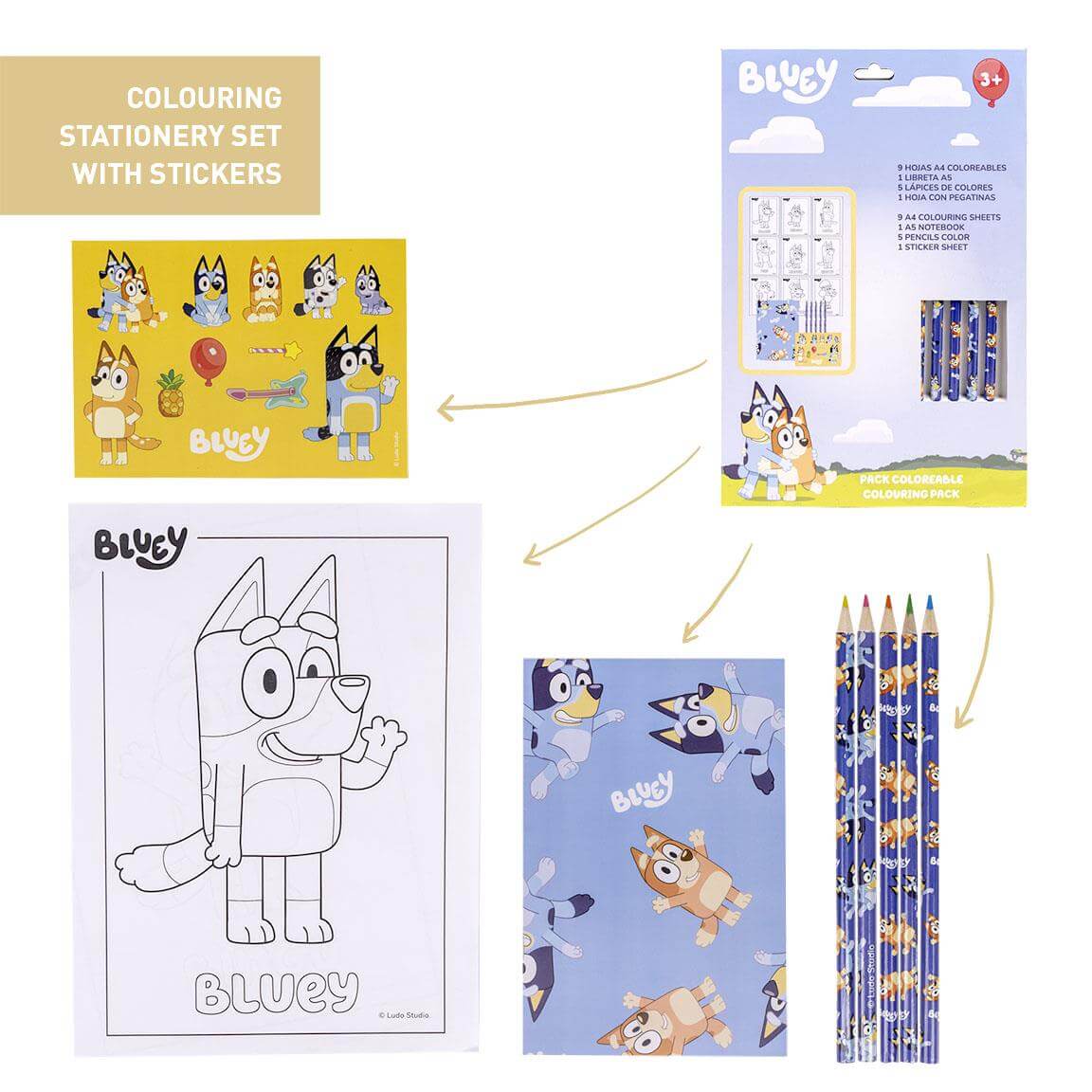 Litasett með límmiðum - Bluey