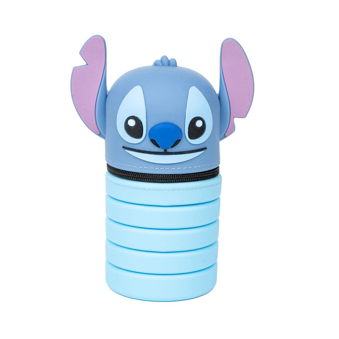 Pennaveski Stitch silicone pencil case featuring a cute blue Stitch character design with removable sections for storage.