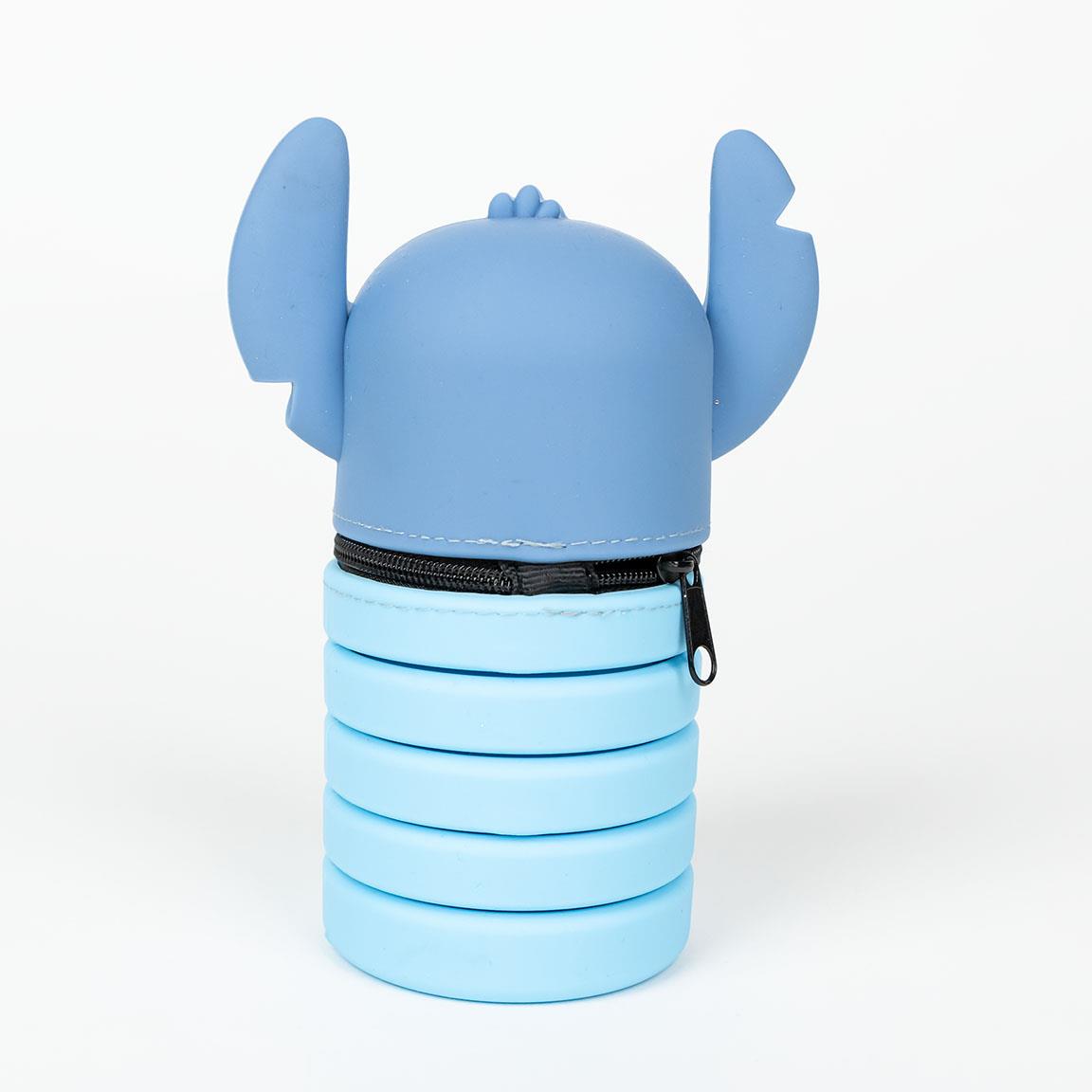 Silicone Pennaveski Stitch pencil case with zip closure and stackable design in light blue.