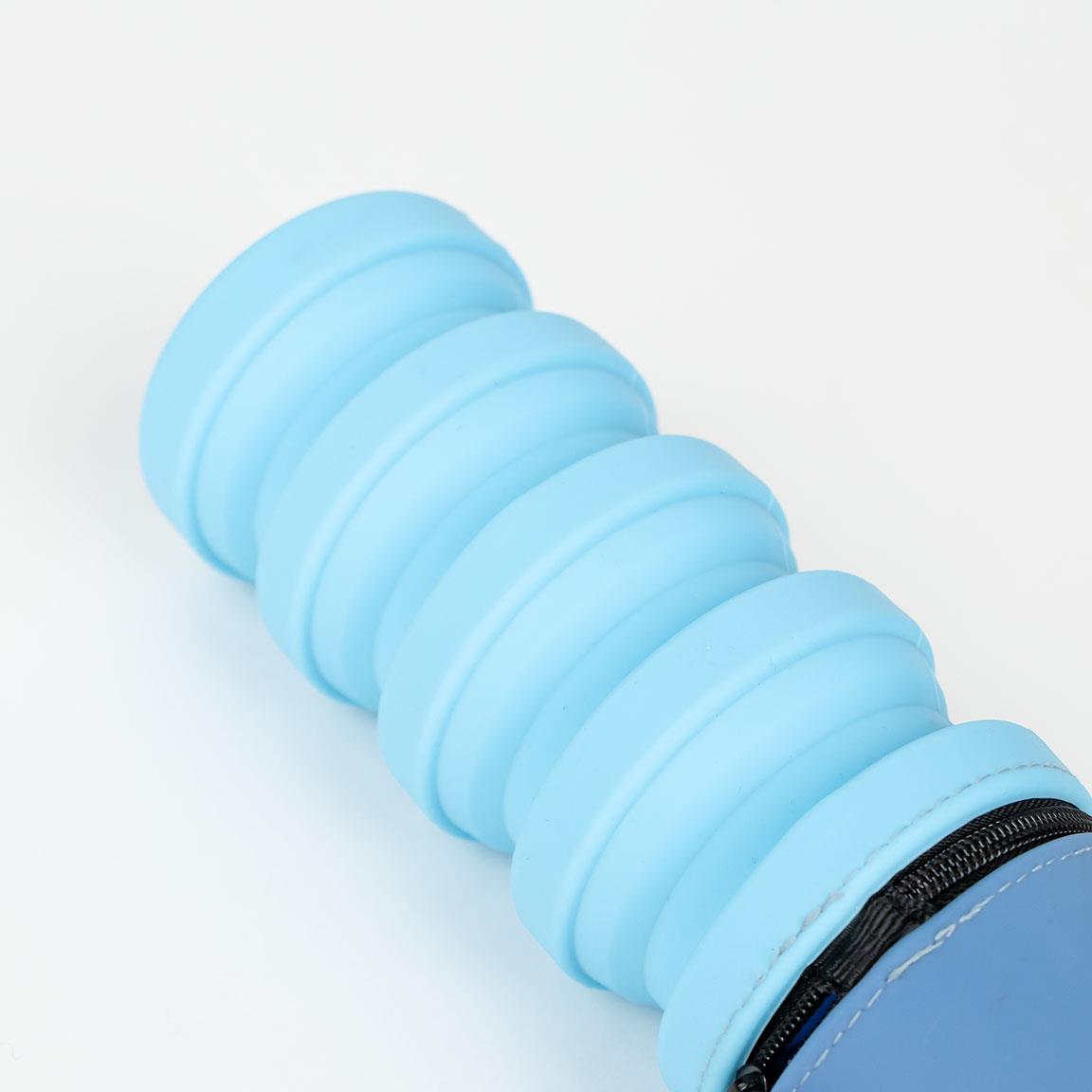 Light blue silicone Pennaveski Stitch product with ribbed design.
