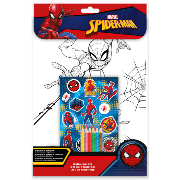 Litasett - Myndi, litir og límmiðar - Spiderman