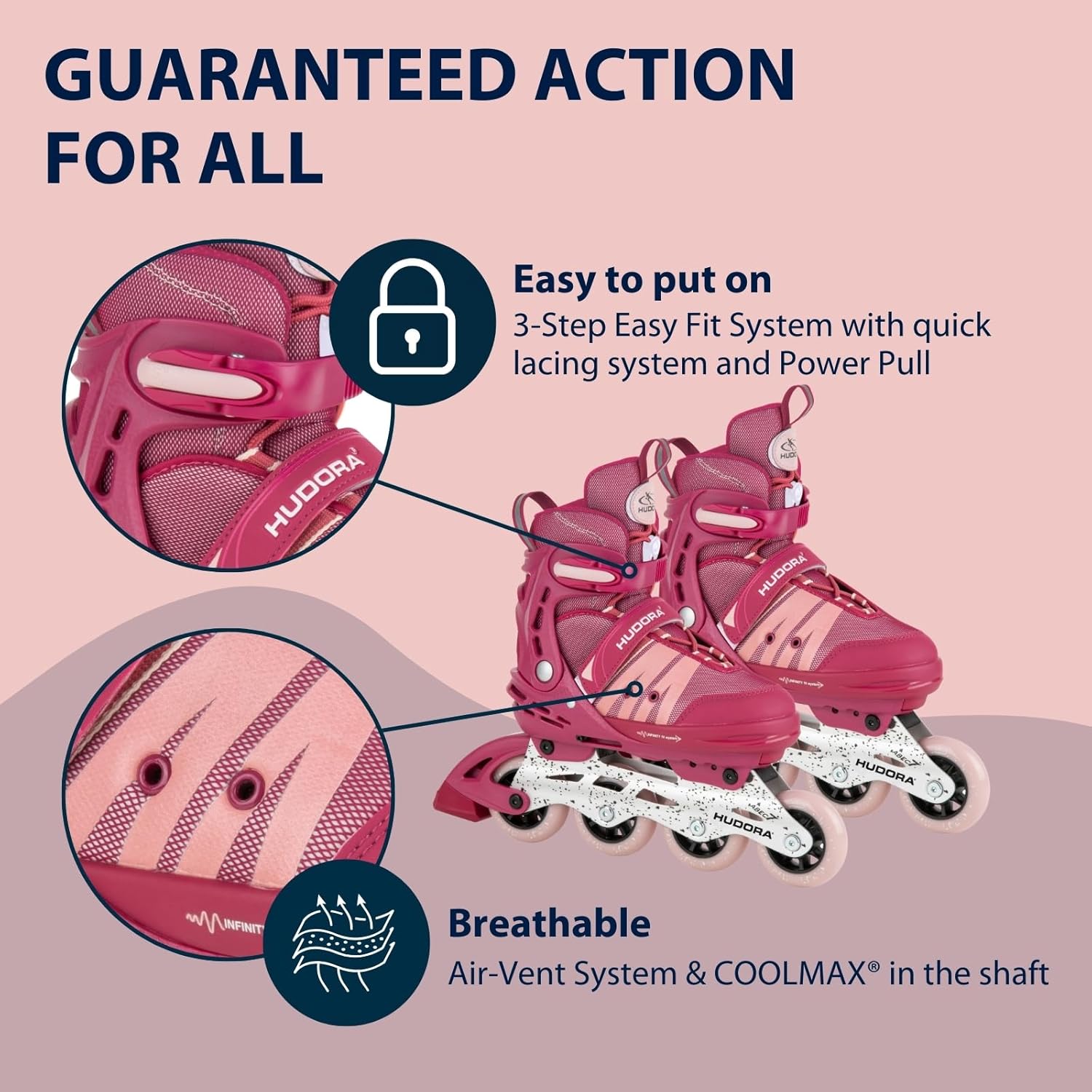 Línuskautar - Comfort - rauðbleikir - stækkanlegir