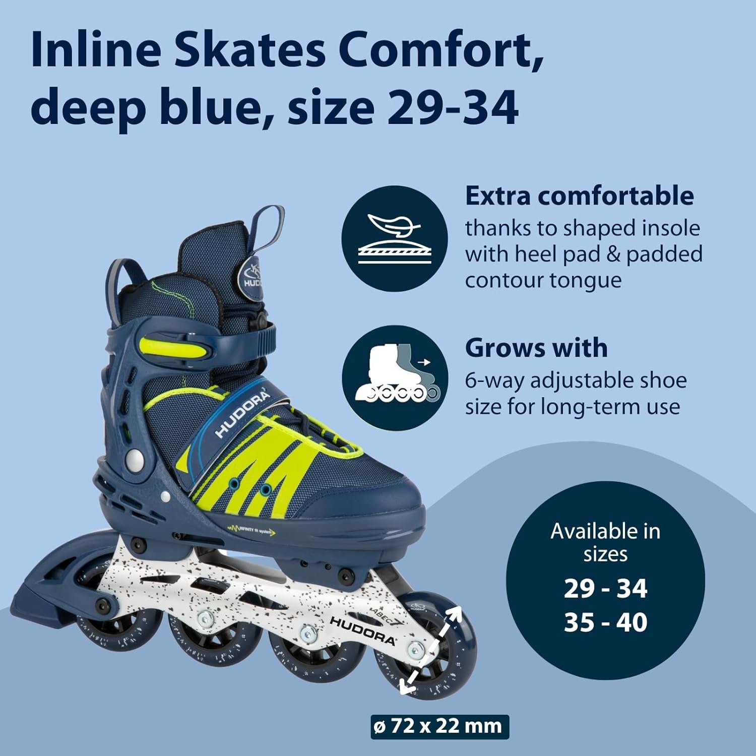 Línuskautar - Comfort - Bláir - stækkanlegir