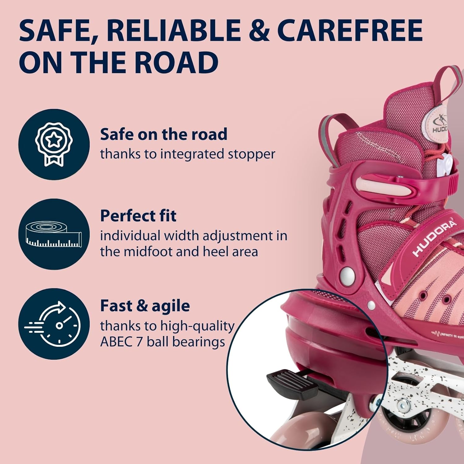 Línuskautar - Comfort - rauðbleikir - stækkanlegir