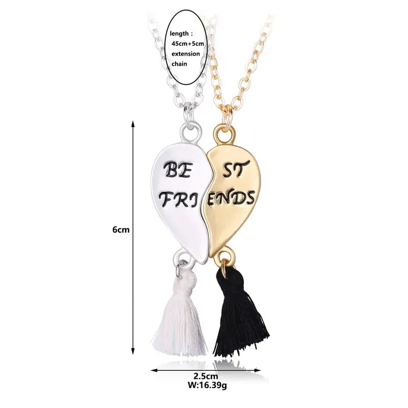 Hálsmen - hjarta með Tassel - BFF "Best Friends" necklace in silver and gold with tassels.