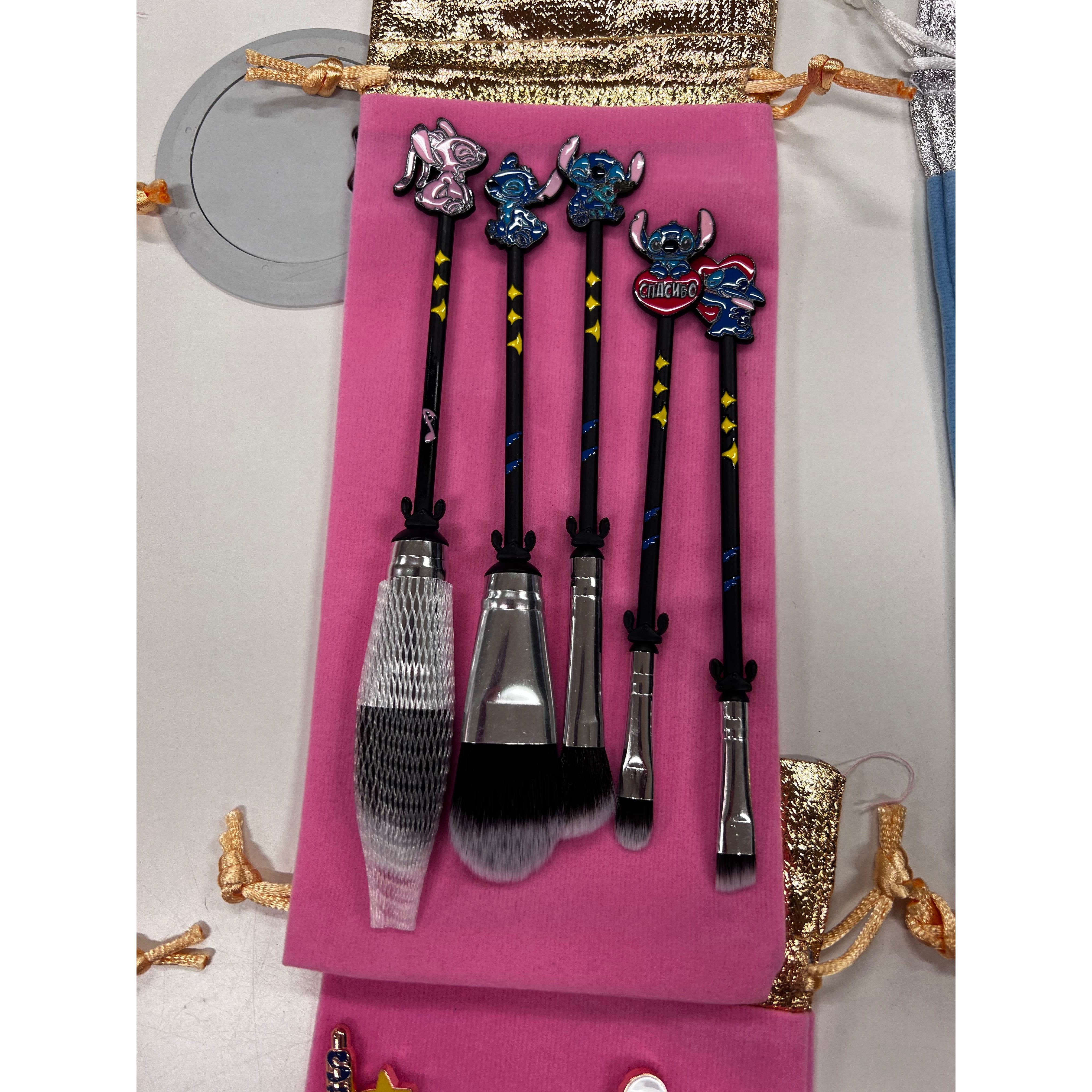 Stitch Make up bursta sett með stjörnum í bleikum poka