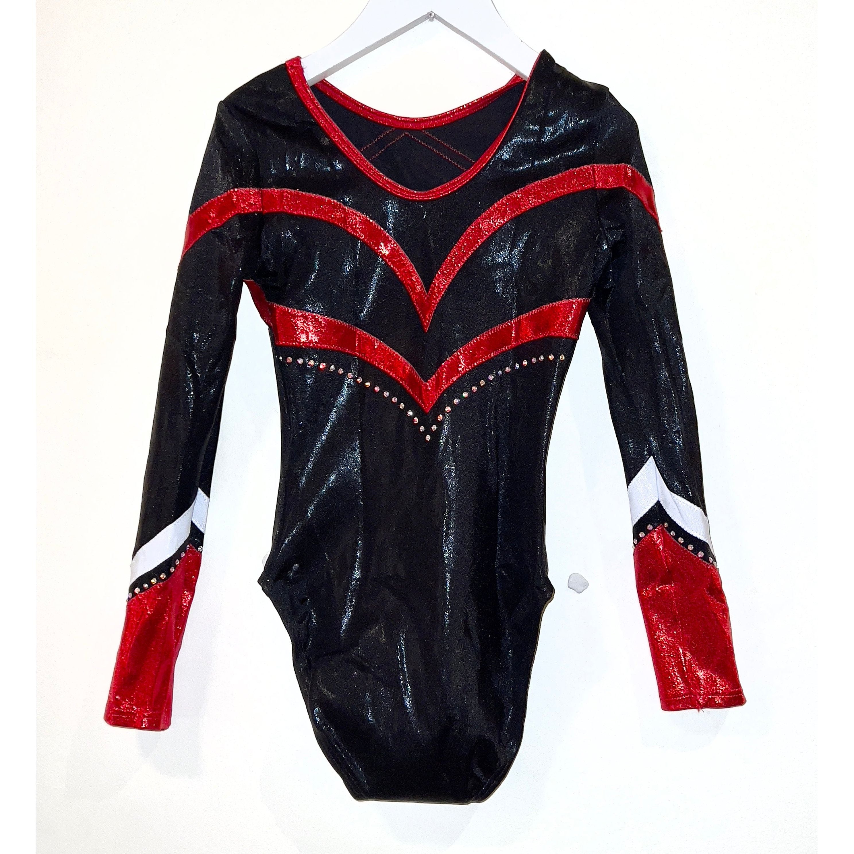 Píróett fimleikabolur - Svartur með rauðu og hvítu - langerma