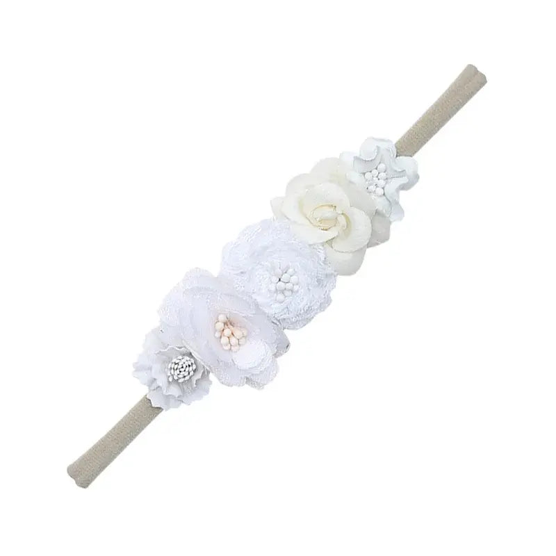 Hárband blóma barna, handmade nylon headband with plaid flower design, simple style, elegant and durable.