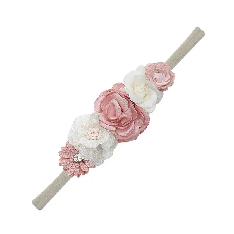 Hárband blóma barna, plaid flower design, nylon handmade headband for stylish and comfortable daily wear.