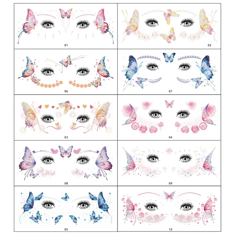 Tatto fiðrildi augnaskraut - 10 spjöld