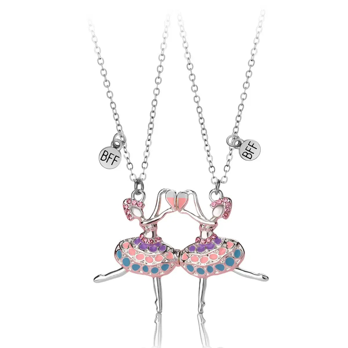Hálsmen - Ballerínur - BFF, two ballerina necklaces with BFF charms, perfect for best friends or sisters, with glittery accents.