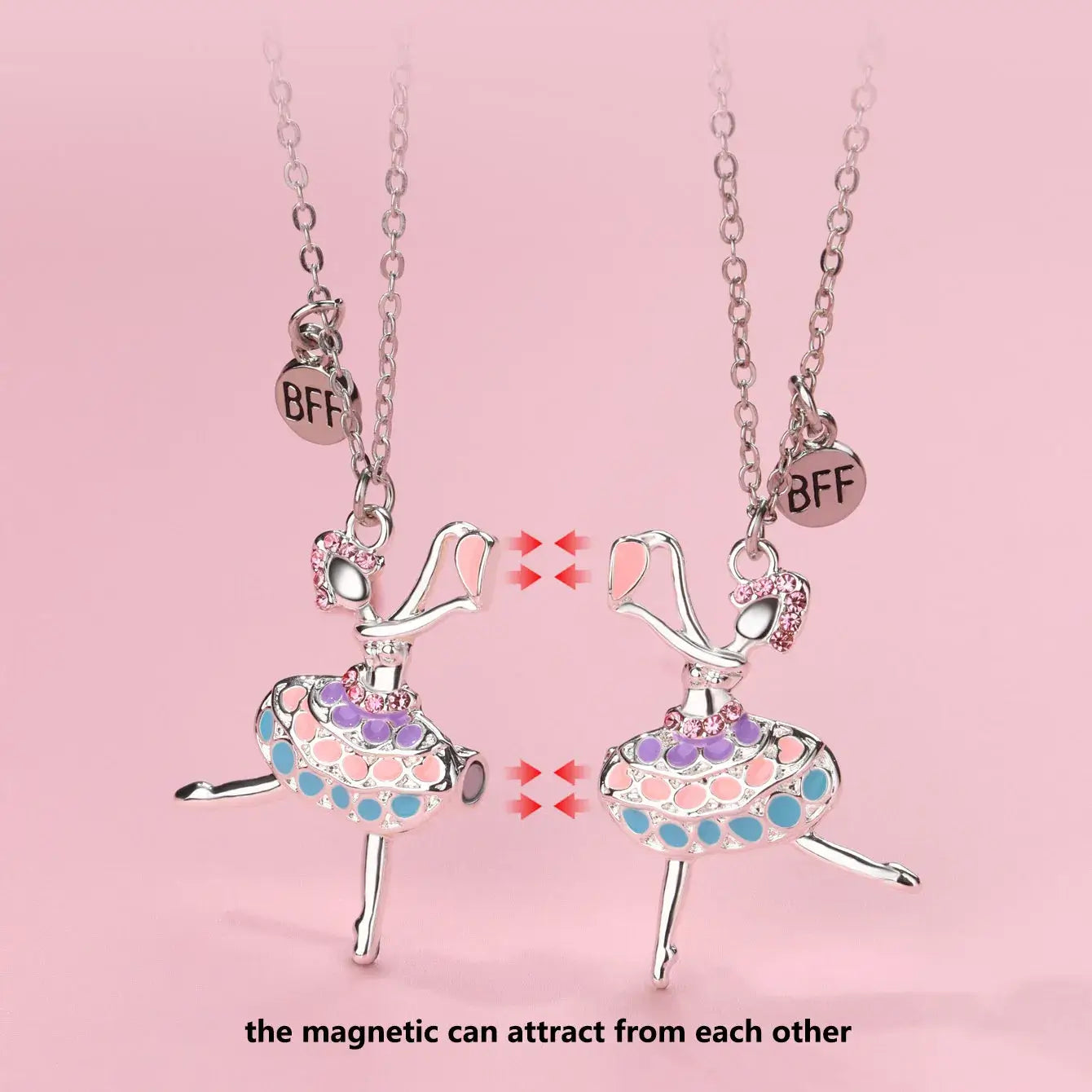Hálsmen - Ballerínur - BFF hálsmen með glimmer ballerínum og BFF merkjum, fullkomið fyrir besta vinkonu gjöf, sýnir vináttu og kærleika.