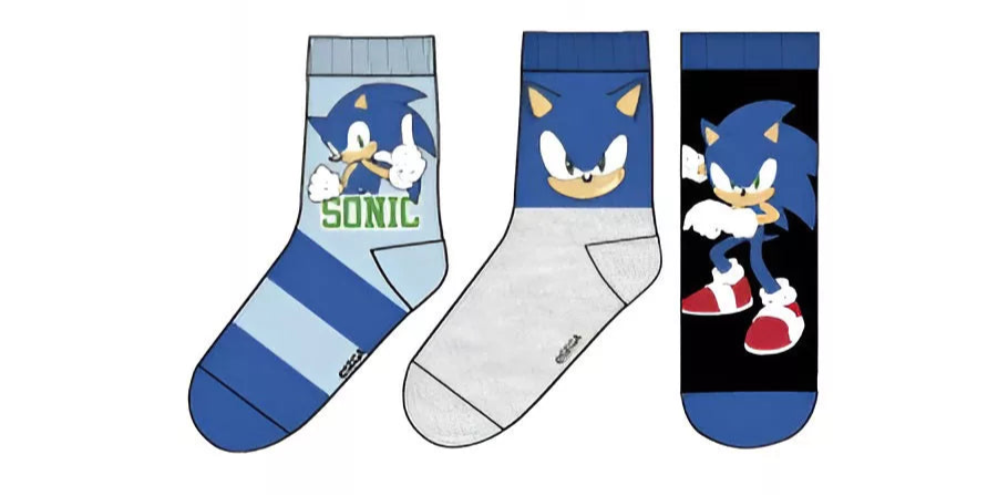 Sokkar - Sonic Hvítir og bláir 3 pör