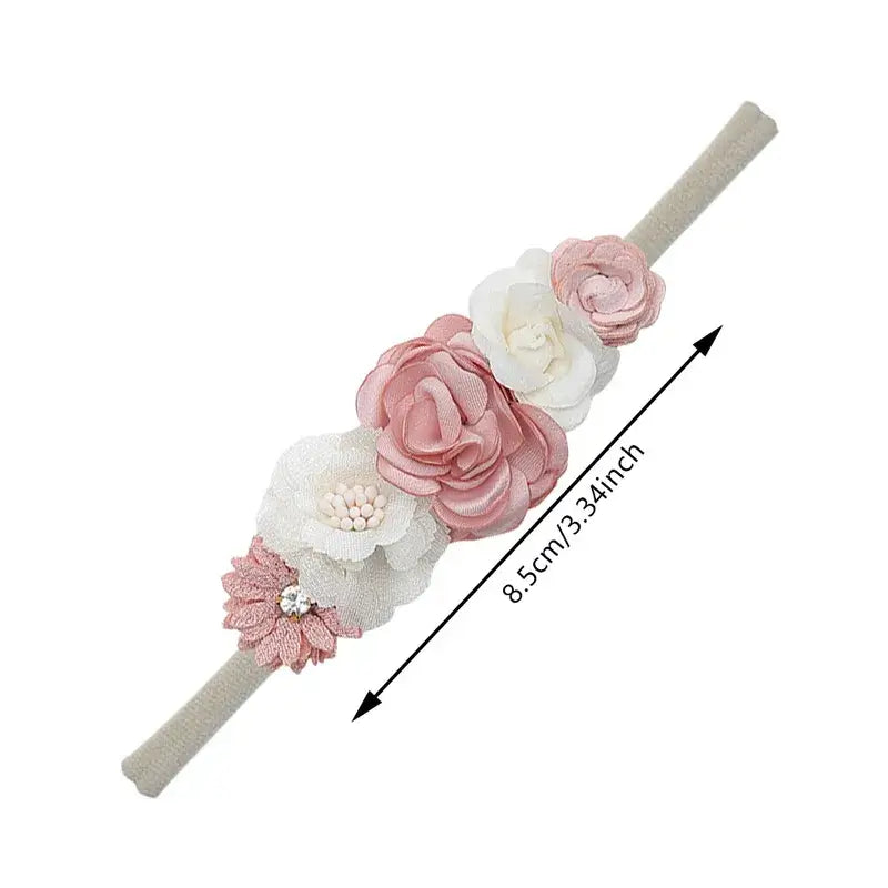 Hárband blóma barna with plaid flower design on nylon, handmade for daily use. Simple style, elegant, durable, and comfortable.