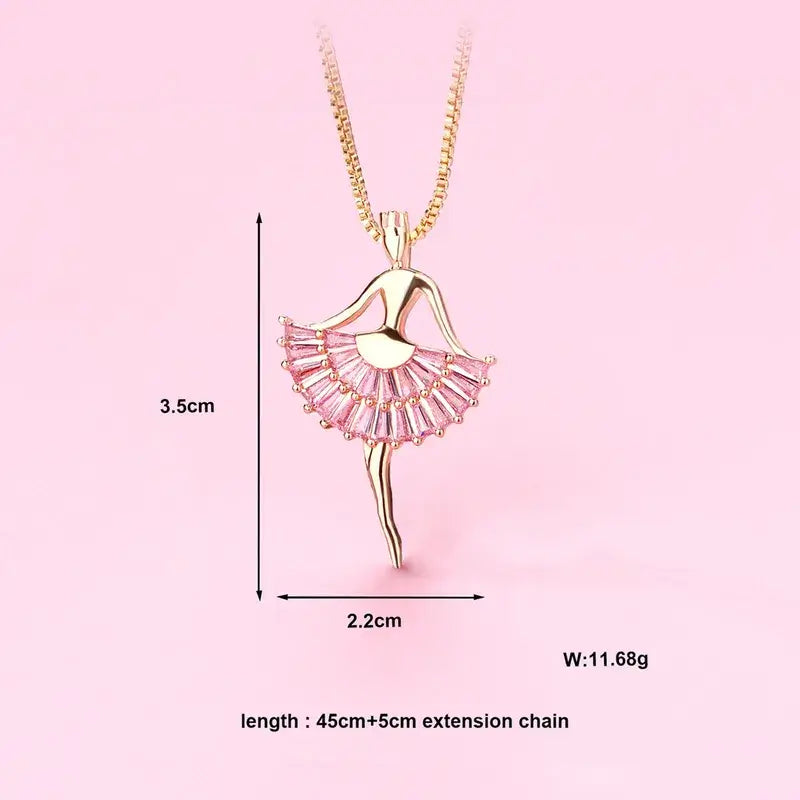 Elegant Hálsmen - Ballerína - Gull necklace featuring a ballerina pendant with pink stones, perfect for gifts and special occasions.