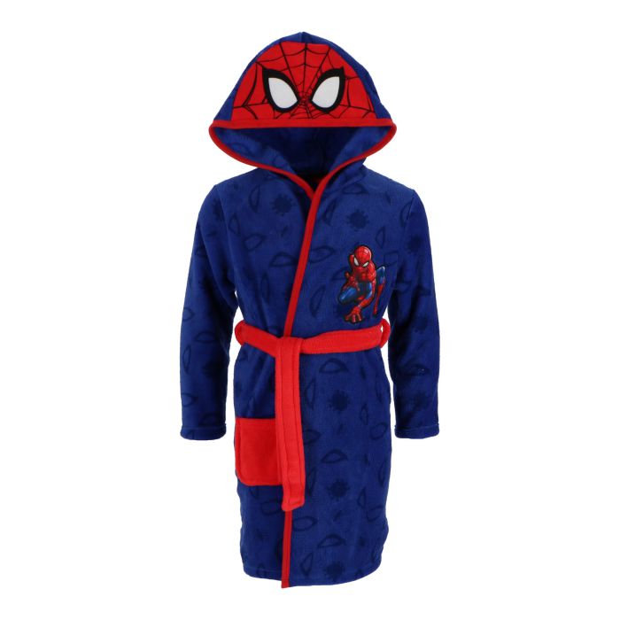 Baðsloppur Spiderman blár með hettu