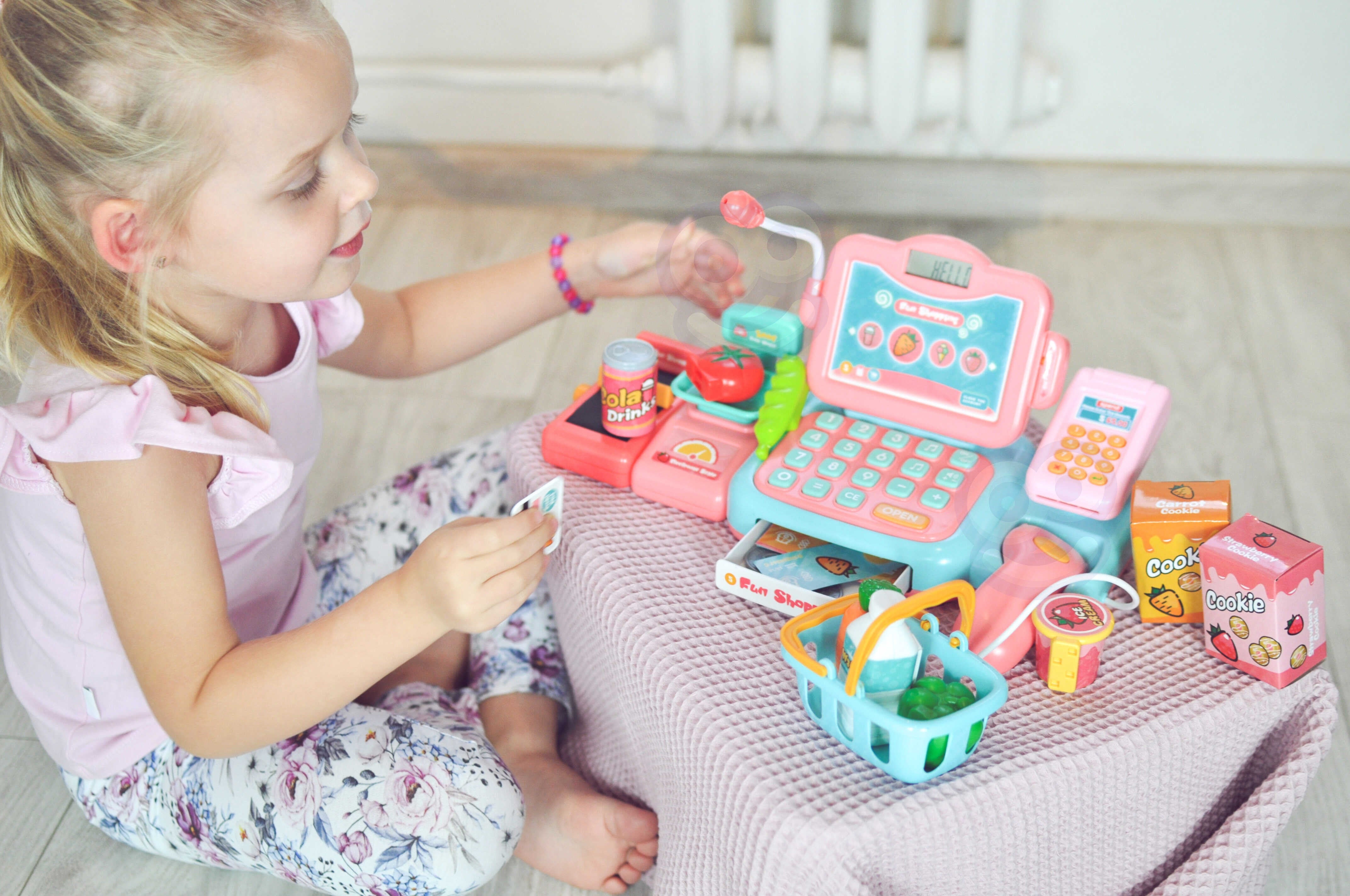 WOOPIE Cash Register For Kids Scanner Scale Microphone + 24 Acc.