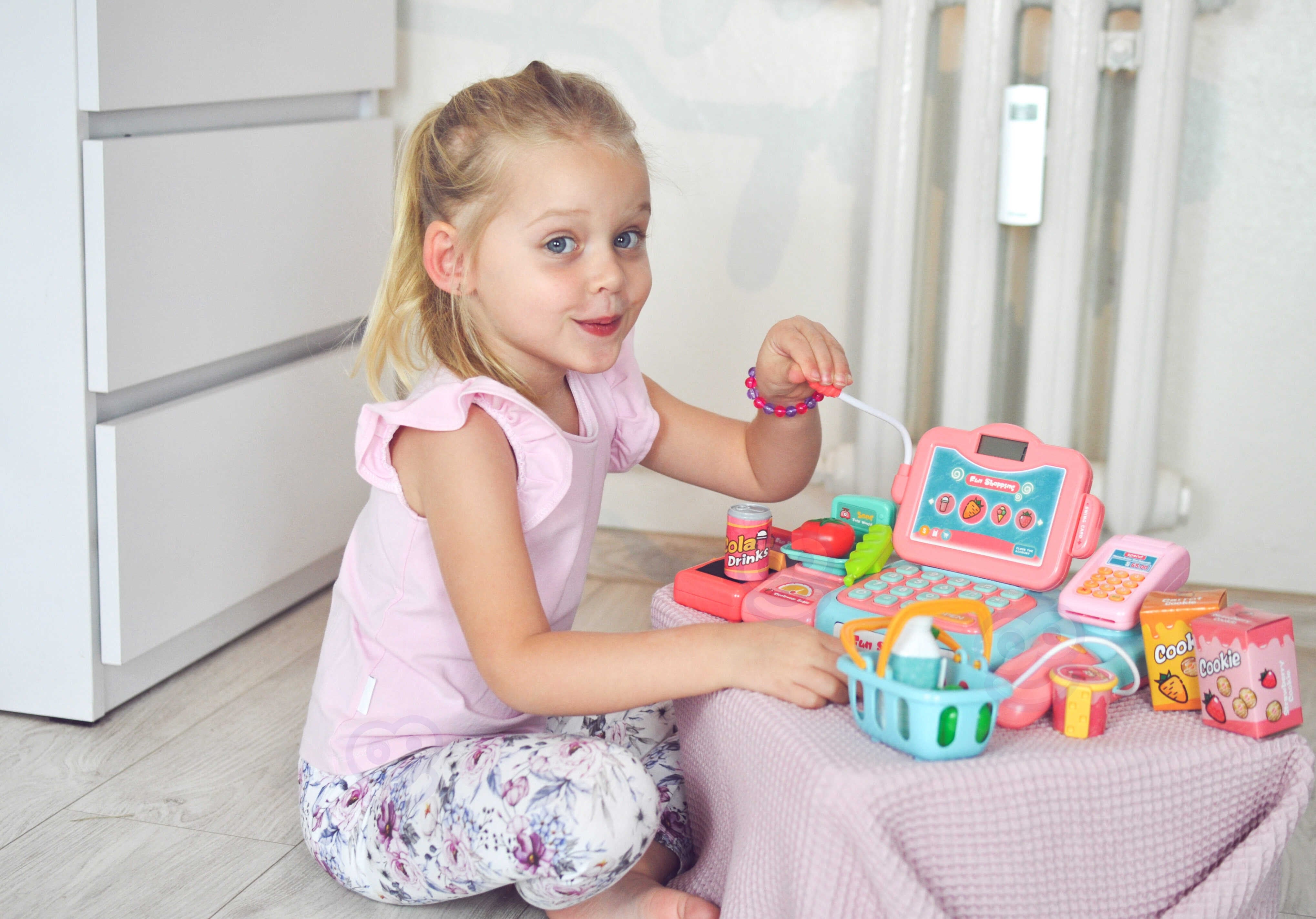 WOOPIE Cash Register For Kids Scanner Scale Microphone + 24 Acc.