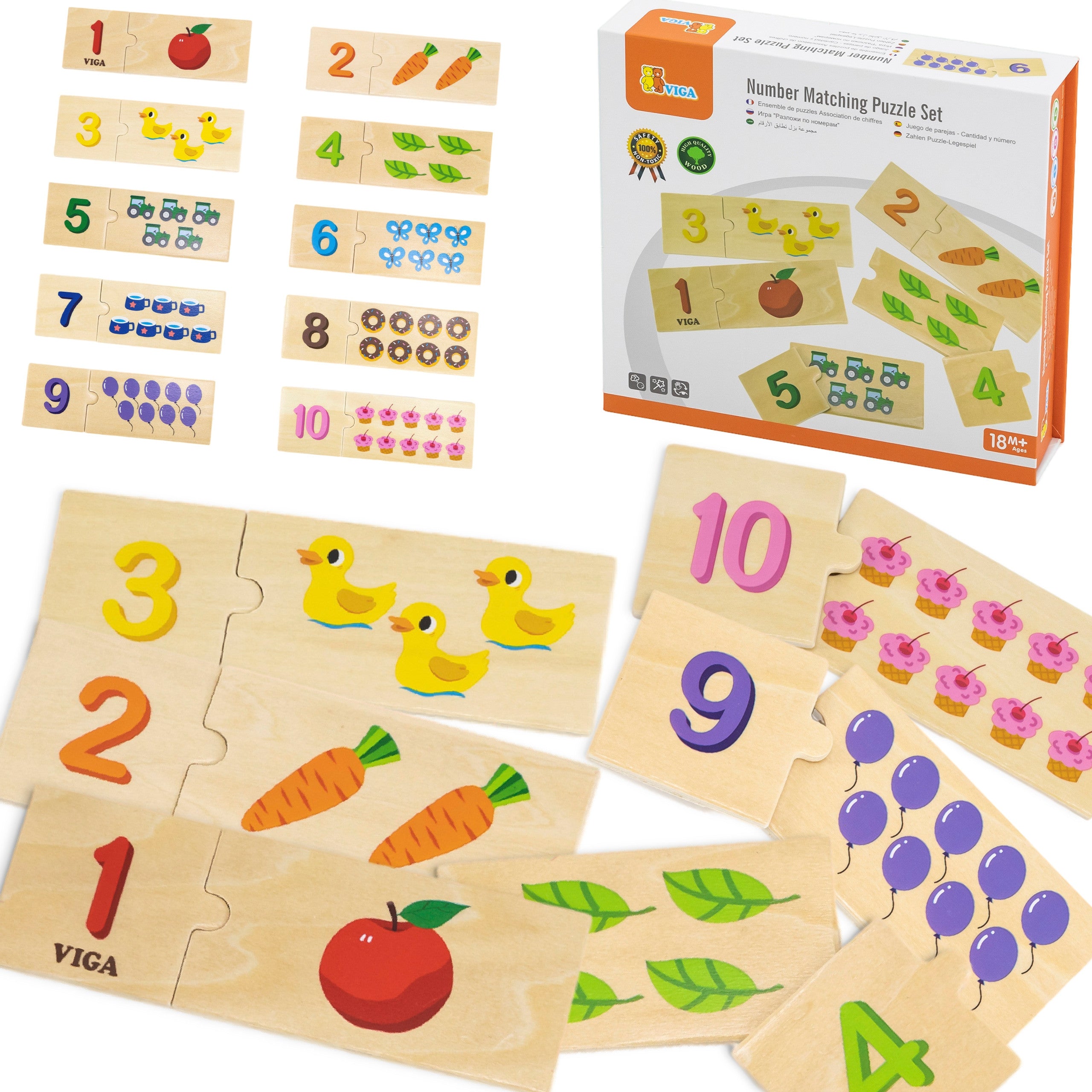 VIGA Viðarpúsl — Lærðu Tölur Montessori