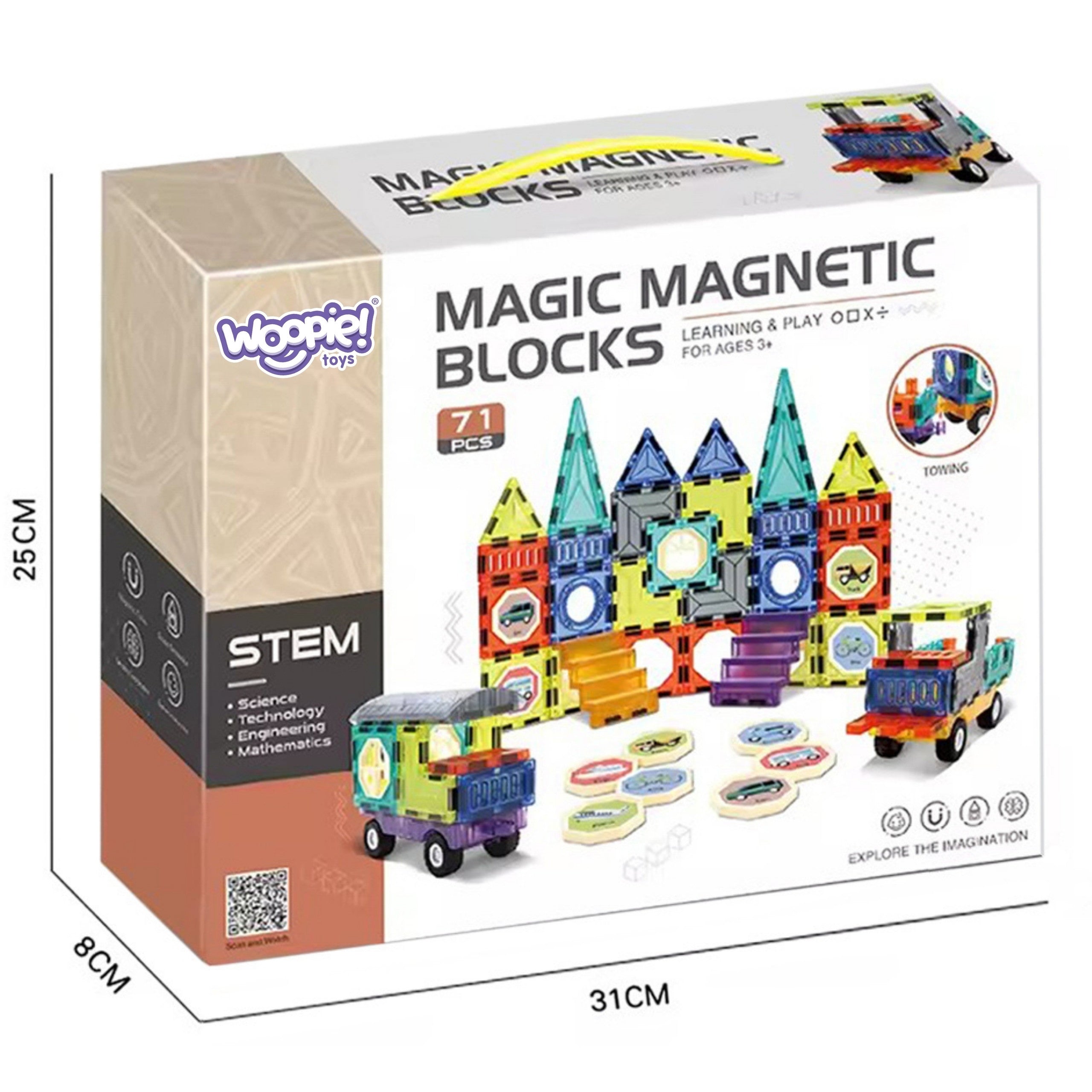 WOOPIE Segulkubbar 3D — Kastali og Farartæki 71 stk