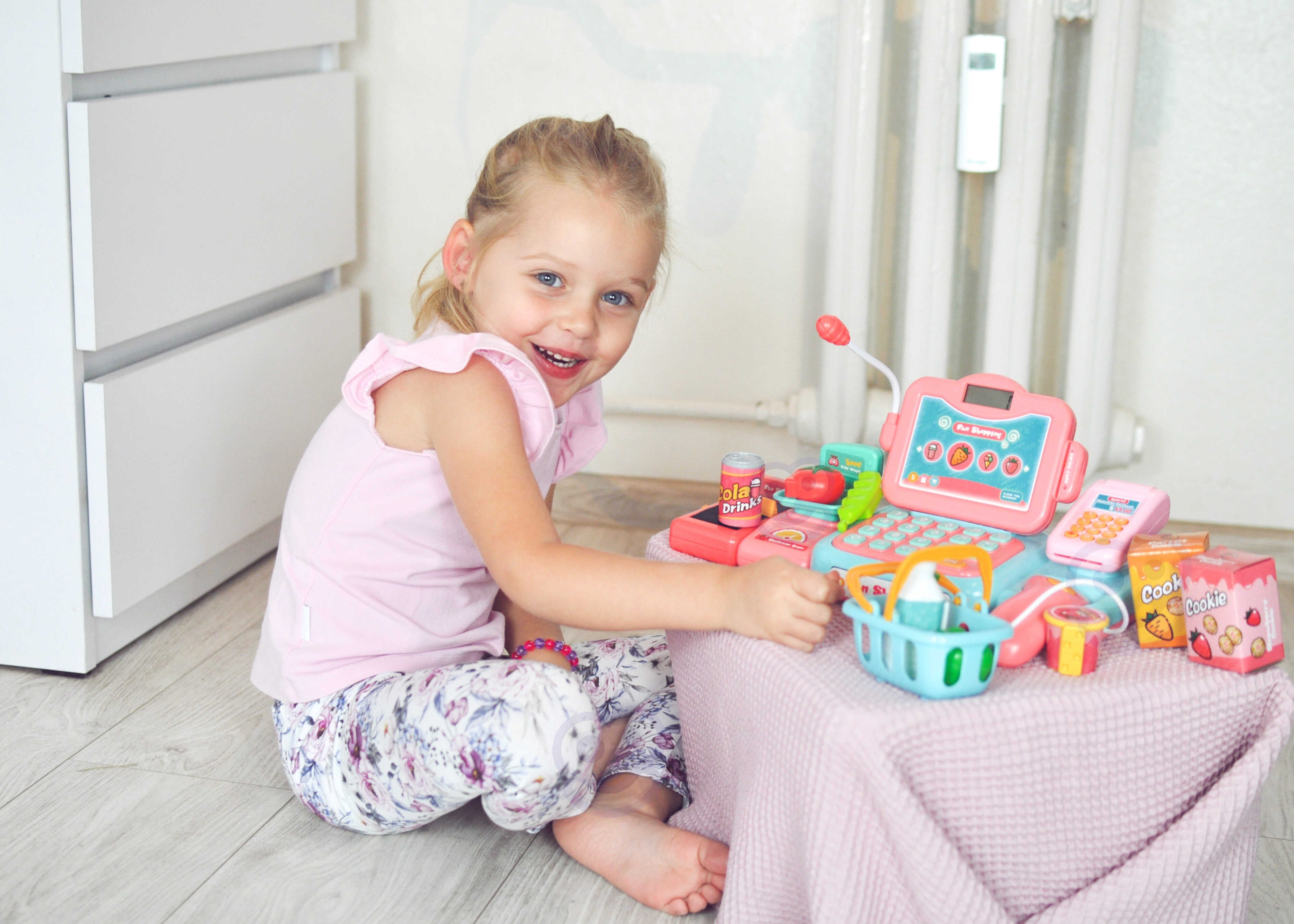 WOOPIE Cash Register For Kids Scanner Scale Microphone + 24 Acc.