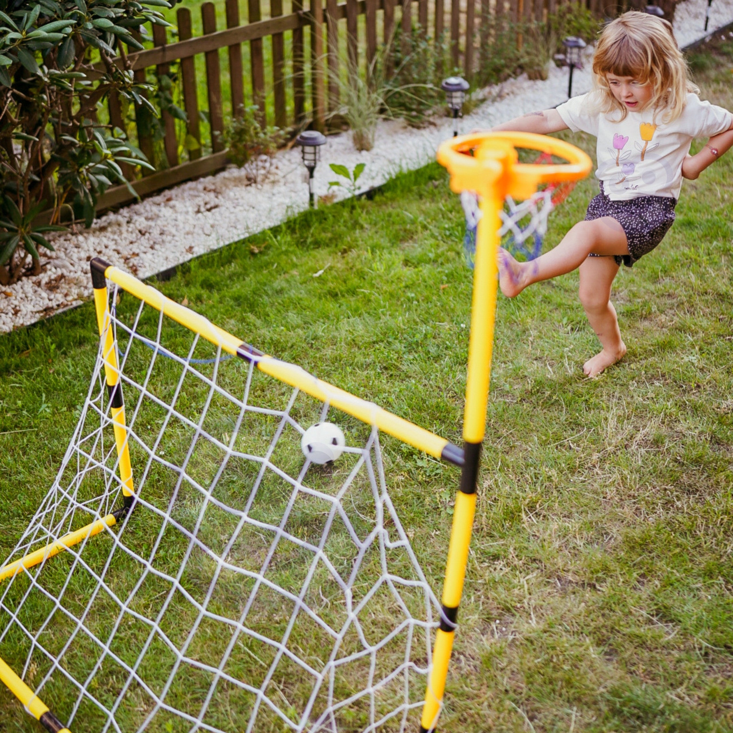WOOPIE 2-í-1 Körfubolti og Fótbolti — Mörk og Karfa með Boltum