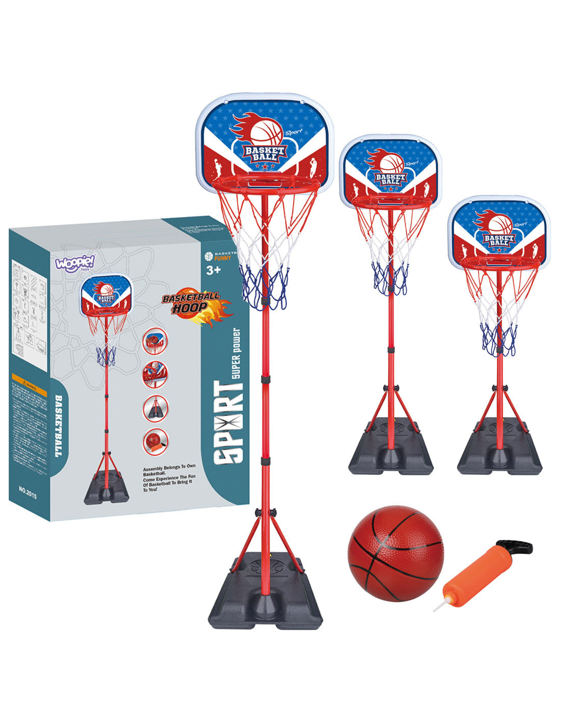 WOOPIE Körfuboltasett — Stillanleg Hæð 90-170 cm með Bolta