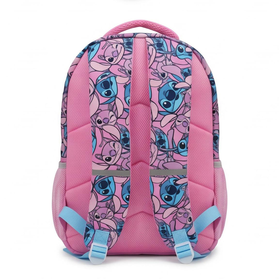 Skólabakpoki Stitch — nærmynd af Stitch og Angel framan á pokanum
