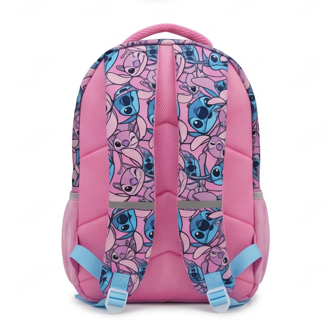 Skólabakpoki Stitch — nærmynd af Stitch og Angel framan á pokanum