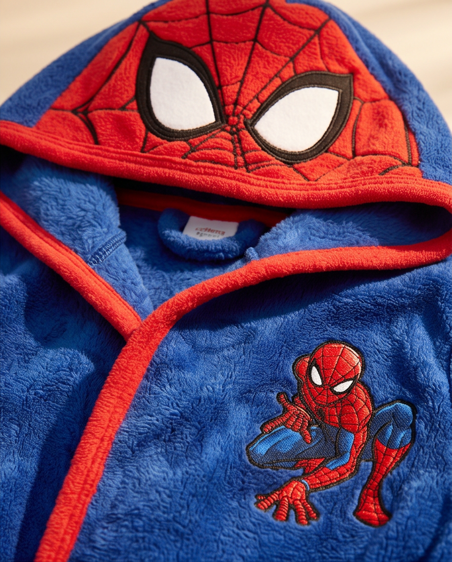 Baðsloppur Spiderman blár með hettu