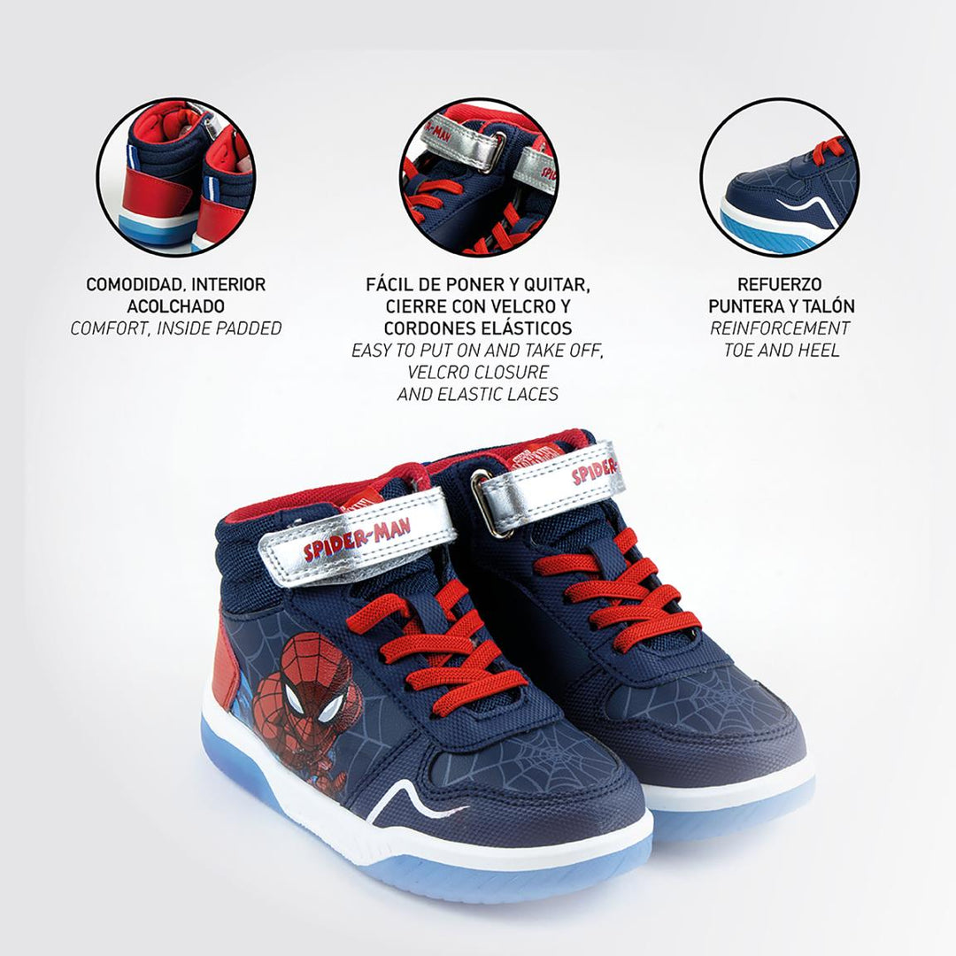 Strigaskór - Spiderman - uppháir - Bláir og rauðir - blikkljós