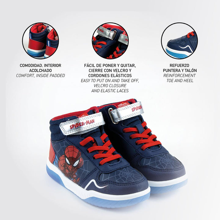 Strigaskór - Spiderman - uppháir - Bláir og rauðir - blikkljós