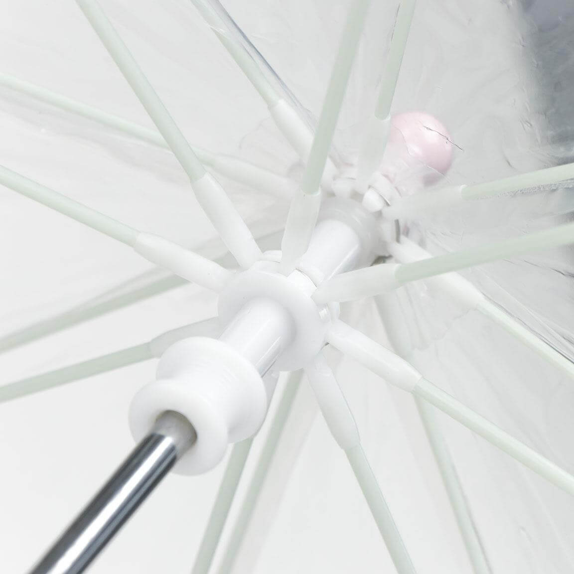 Close-up of Regnhlíf umbrella's white frame and support structure.