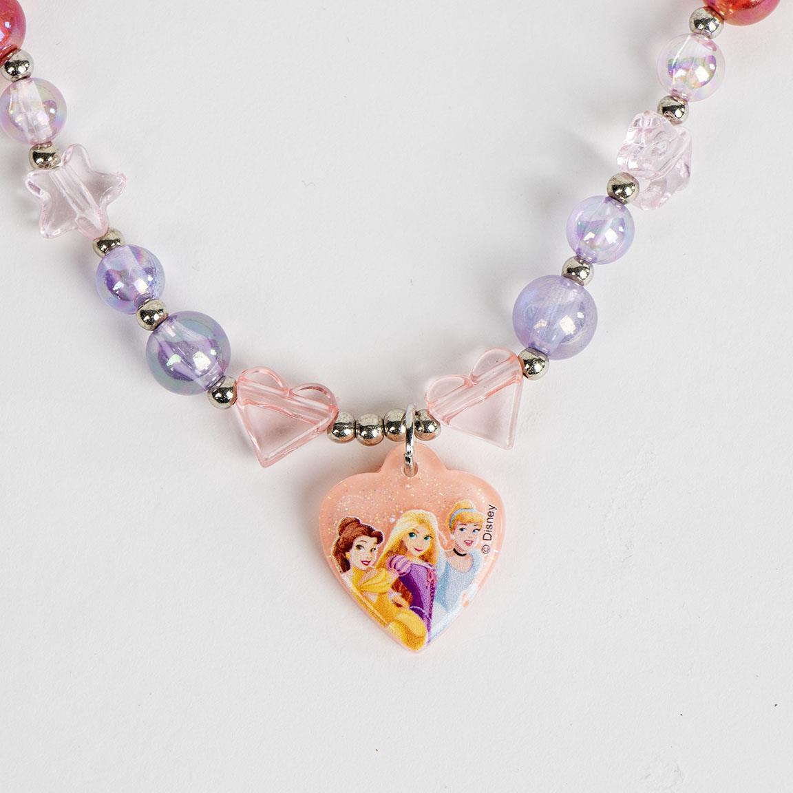 Princess themed necklace with heart-shaped pendant and colorful beads.