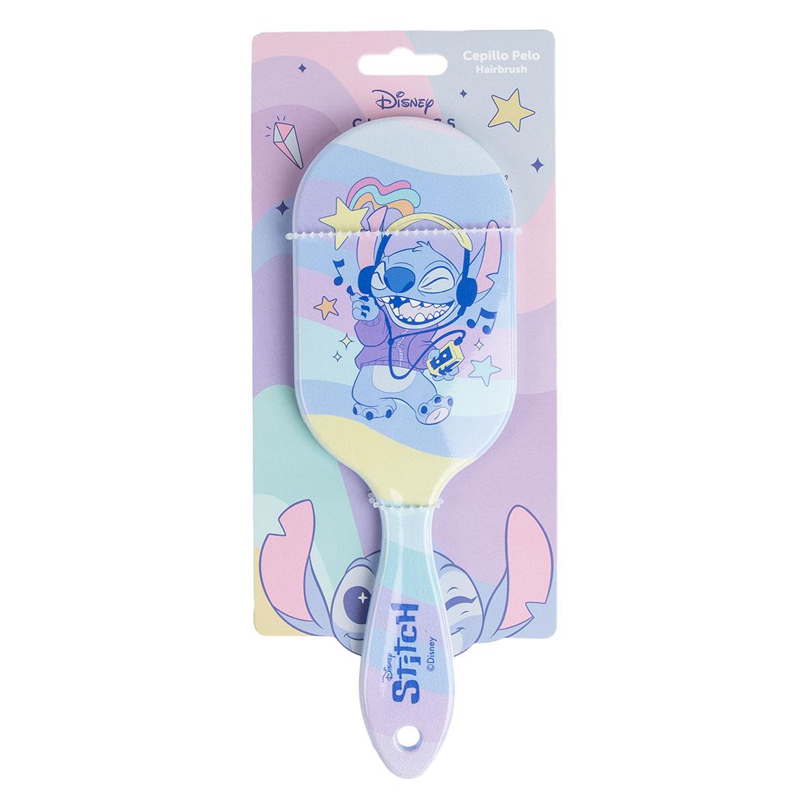 Hairbrush featuring Stitch design with colorful background, perfect for Disney fans and collectors.