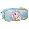 Frozen-themed blue pencil and cosmetic case with double compartments featuring a cartoon character design.