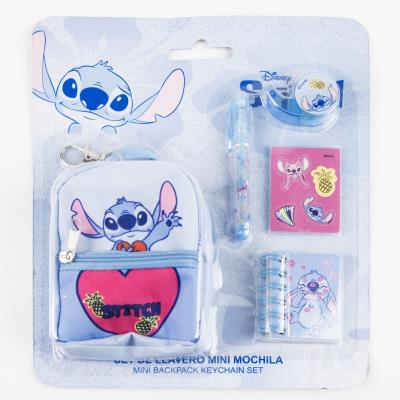 Ritfangasett - Stitch með bakpoka lyklakippa