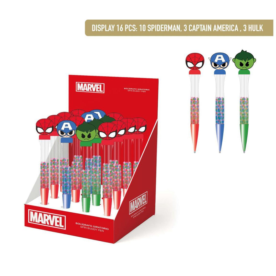 Marvel snúningspenni með þrívíddarhaus og glitrandi hólk