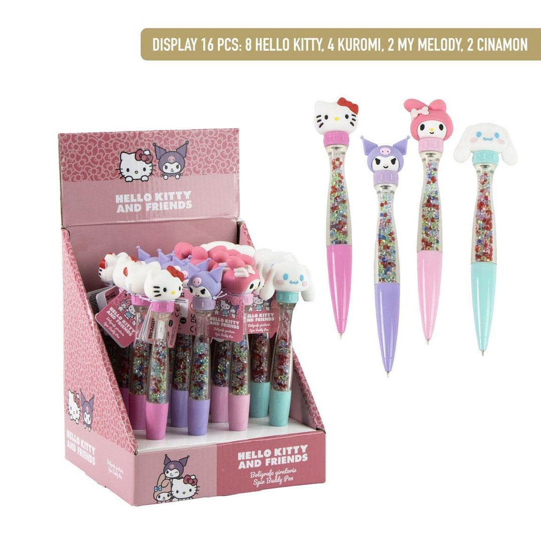 Hello Kitty snúningspenni með þrívíddarhaus og glitrandi hólk