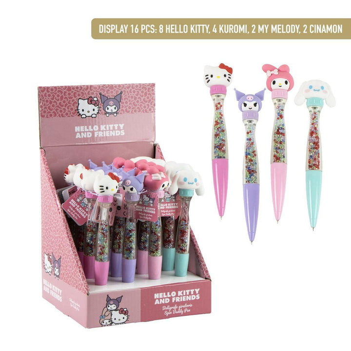 Hello Kitty snúningspenni með þrívíddarhaus og glitrandi hólk