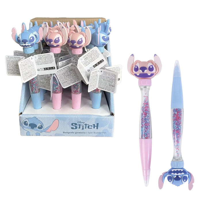 Stitch snúningspenni með þrívíddarhaus og glitrandi hólk