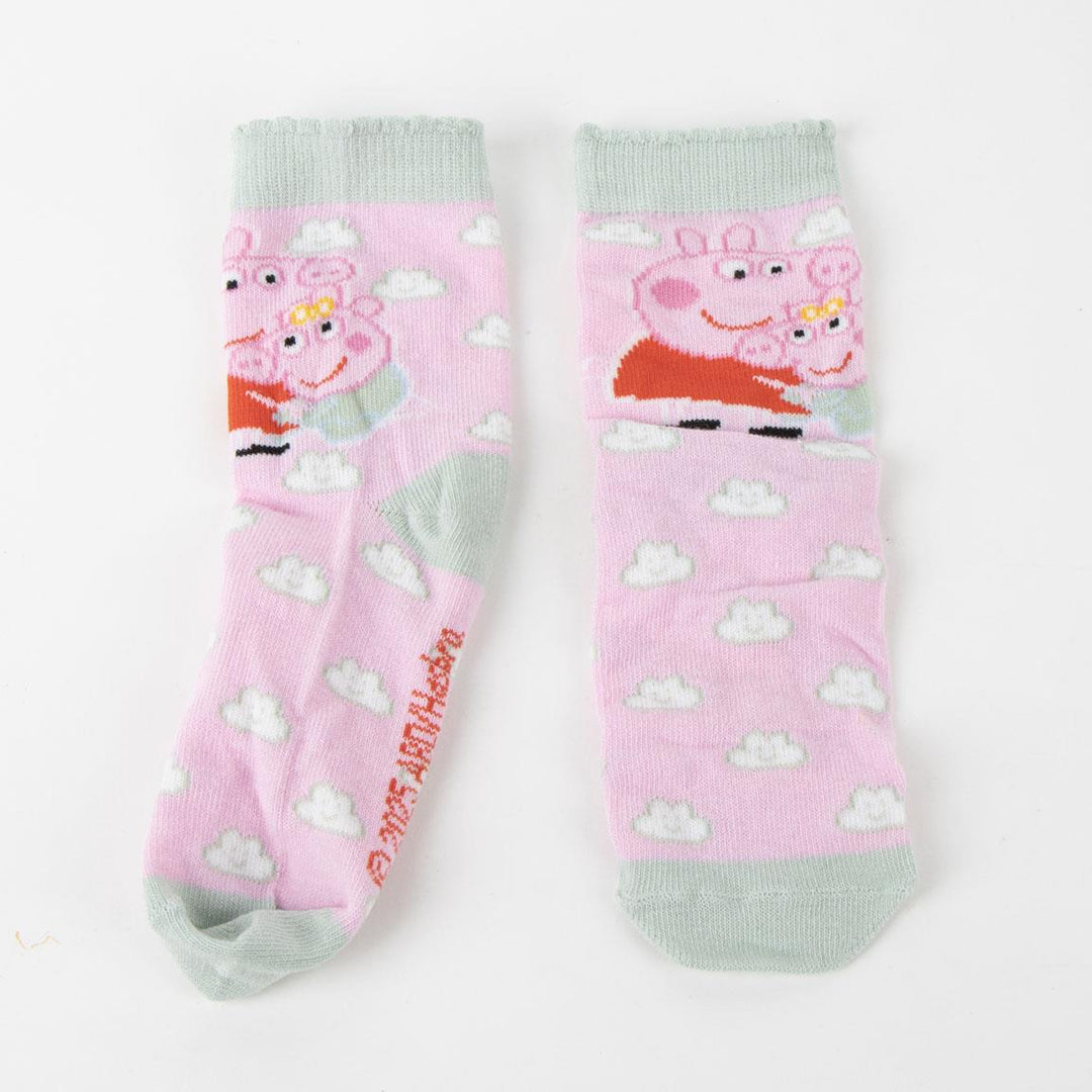 Sokkar Peppa Pig - 4 pör — bleikir sokkar með skýjum, Peppa og George faðmast