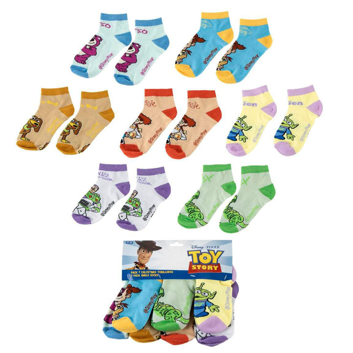 Sokkar Toy Story - 7 pör — allar hönnanirnar með Woody, Buzz, Rex og fleirum