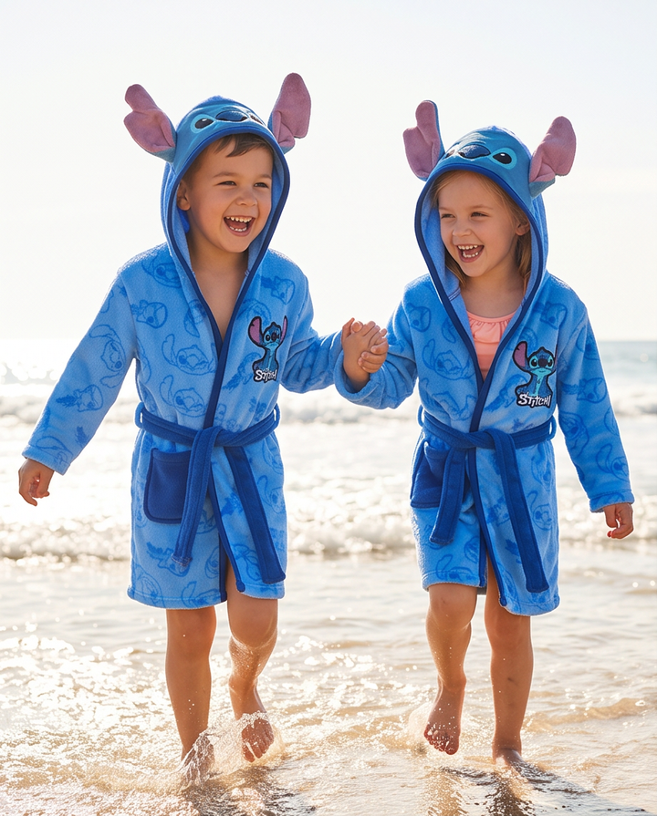 Baðsloppur Stitch blár með hettu