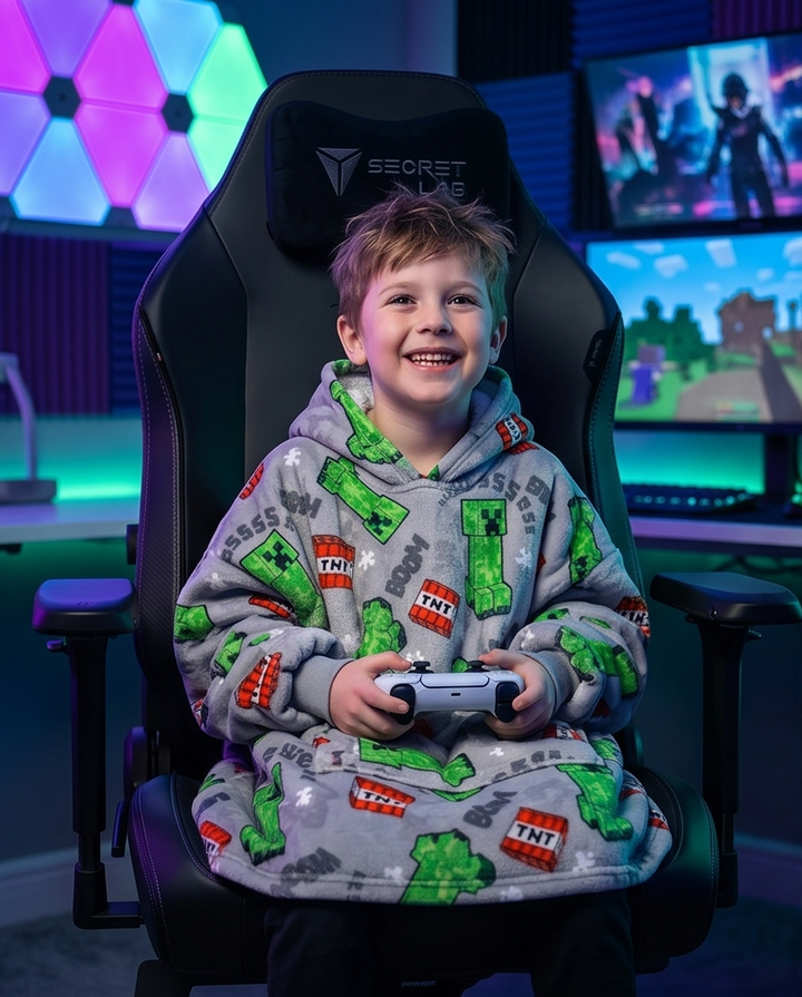 Kósýpeysa Minecraft grá – 7–14 ára